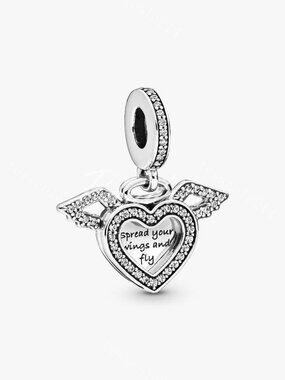 Pandora Heart and Angel Wings Dangle Charm